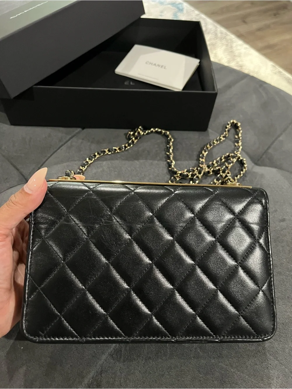 Authentic CHANEL Wallet On Chain with Light Gold Hardware